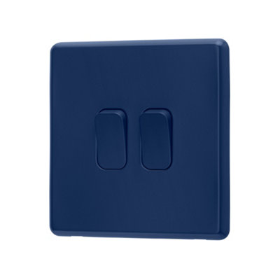 Arlec Rocker Screwless Double Light Switch 2 Gang, 2 Way 10A Galaxy Blue Raised Slim Plate Rounded Profile Dual Twin