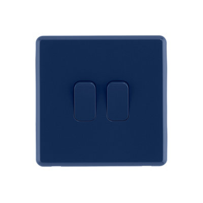 Arlec Rocker Screwless Double Light Switch 2 Gang, 2 Way 10A Galaxy Blue Raised Slim Plate Rounded Profile Dual Twin