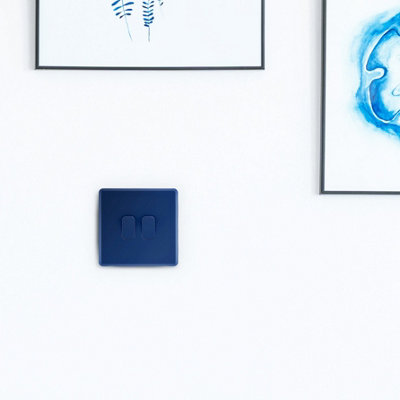 Arlec Rocker Screwless Double Light Switch 2 Gang, 2 Way 10A Galaxy Blue Raised Slim Plate Rounded Profile Dual Twin