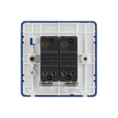 Arlec Rocker Screwless Double Light Switch 2 Gang, 2 Way 10A Galaxy Blue Raised Slim Plate Rounded Profile Dual Twin