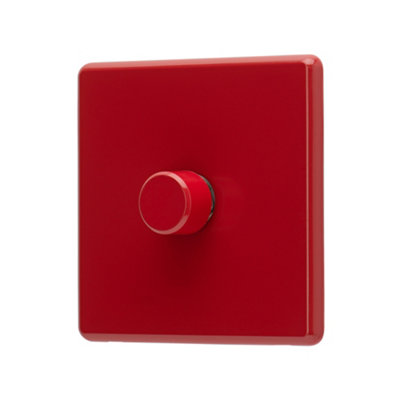 Arlec Rocker Screwless Single 1 Gang, 2 Way 10A Dimmer Light Switch Cherry Red Slim Plate Rounded Profile