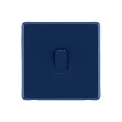 Arlec Rocker Screwless Single Light Switch 1 Gang, 2 Way 10A Galaxy Blue Raised Slim Plate Rounded Profile