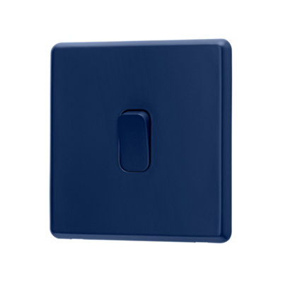 Arlec Rocker Screwless Single Light Switch 1 Gang, 2 Way 10A Galaxy Blue Raised Slim Plate Rounded Profile