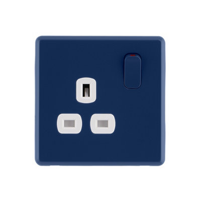 Arlec Rocker Screwless Single Pole SP 1 Gang 13A Switched Socket Galaxy Blue White Inserts Slim Plate Rounded Profile