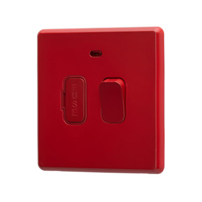 Arlec Rocker Screwless Switched Fused Spur Connection Unit 13A Cherry Red Neon Indicator Light Raised Slim Plate Rounded Profile