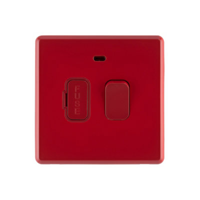 Arlec Rocker Screwless Switched Fused Spur Connection Unit 13A Cherry Red Neon Indicator Light Raised Slim Plate Rounded Profile