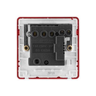 Arlec Rocker Screwless Switched Fused Spur Connection Unit 13A Cherry Red Neon Indicator Light Raised Slim Plate Rounded Profile