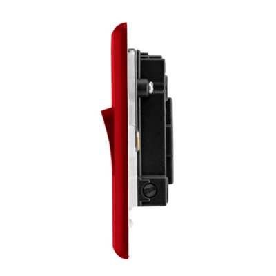 Arlec Rocker Screwless Switched Fused Spur Connection Unit 13A Cherry Red Neon Indicator Light Raised Slim Plate Rounded Profile