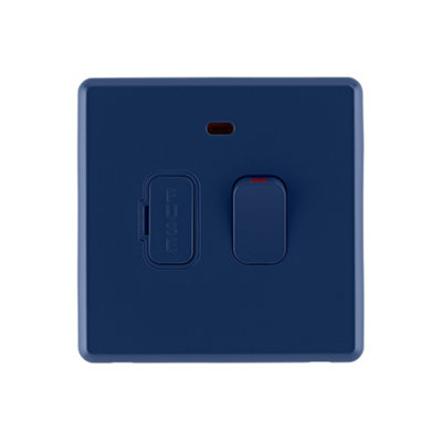 Arlec Rocker Screwless Switched Fused Spur Connection Unit 13A Galaxy Blue Neon Indicator Light Raised Slim Plate Rounded Profile