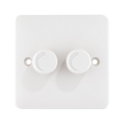 Arlec Slim Line 2 Gang 2 Way 2x100W White Universal Dimmer Double Switch Screwed Slimline Profile Dual Twin
