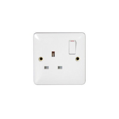 Arlec White 13A Single 1 Gang Switched Socket SP Single Pole Screwed Square Edge Profile