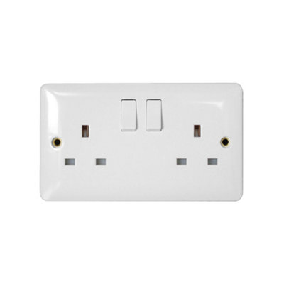 Arlec White Slim Line 13A Double 2 Gang Switched Socket Screwed Slimline Profile Single Pole SP