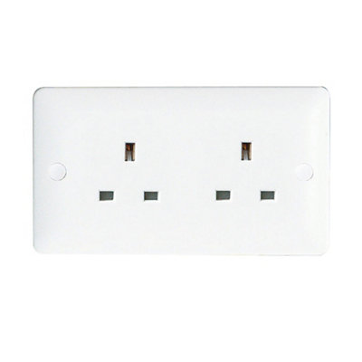 Arlec White Slim Line 13A Double 2 Gang Unswitched Socket Screwed Slimline Profile Double Pole DP