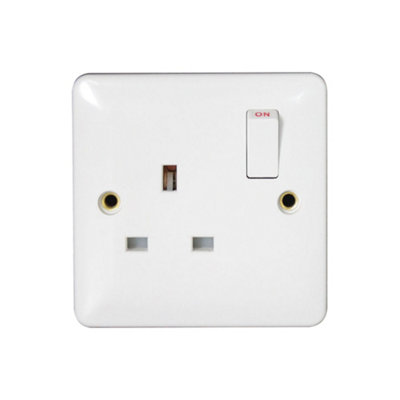 Arlec White Slim Line 13A Single 1 Gang Switched Socket Screwed Slimline Profile Single Pole SP