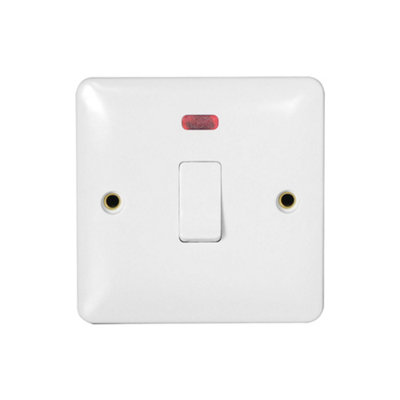 Arlec White Slim Line 20A Single 1 Gang Screwed DP Double Pole Flex Outlet Switch with Neon Indicator Light Slimline Profile
