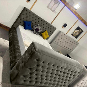 Arli Plush Velvet Grey TV Bed Frame