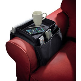 Arm Rest Organiser - Sofa, Couch or Armchair Caddy with 6 Pockets & Tray for Remote Control, Glasses, Newspaper, Drink or Snacks