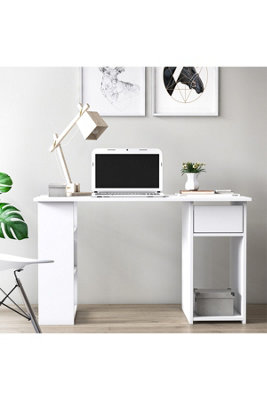 Arma Computer Desk with Drawer and 3-Compartment , 120 x 55 x 73 cm Working Desk Writing Table, White