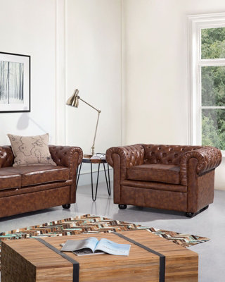 Armchair CHESTERFIELD Faux Leather Golden Brown