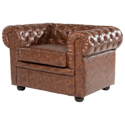 Armchair CHESTERFIELD Faux Leather Golden Brown
