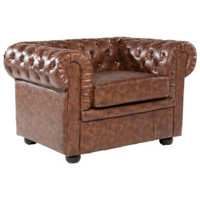Armchair Faux Leather Golden Brown CHESTERFIELD