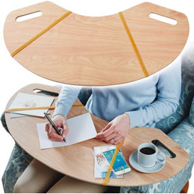 Armchair Lap Table Tray - Lightweight & Portable Wood Effect Chair Desk or Laptop Stand with Two Carry Handles - W80 x D38 x 0.5cm
