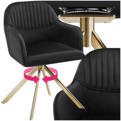 Armchair Lona - upholstered, fully rotatable, high backrest - black/gold