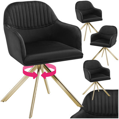 Armchair Lona - upholstered, fully rotatable, high backrest - black/gold