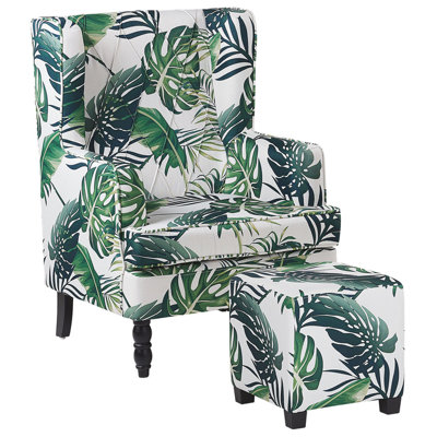 Armchair SANDSET with Footstool Fabric Light Green