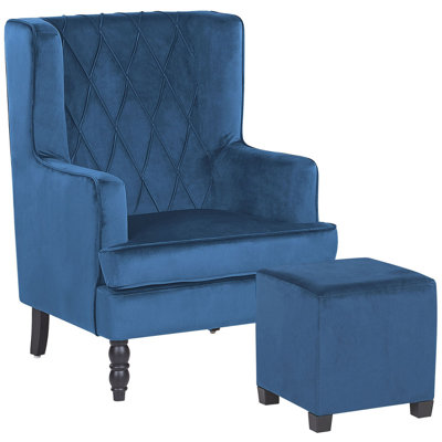 Armchair SANDSET with Footstool Velvet Dark Blue