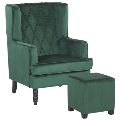 Armchair SANDSET with Footstool Velvet Dark Green