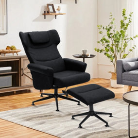 Armchair Set Black Faux Leather Upholstered Swivel Seat Armchair Recliner Chair Sofa Chair with Footstool