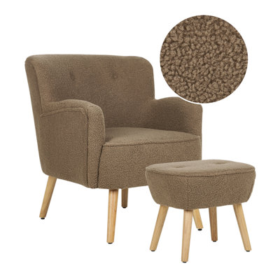 Armchair TUMBA with Footstool Boucle Brown