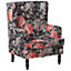 Armchair with Footstool Floral Pattern Black SANDSET