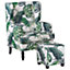 Armchair with Footstool Leaf Pattern White and Green SANDSET