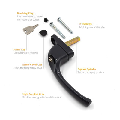 Armis Cranked Window Handle - Left, Anthracite Grey, 40mm