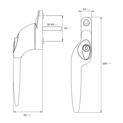 Armis Cranked Window Handle - Left, Chrome, 40mm