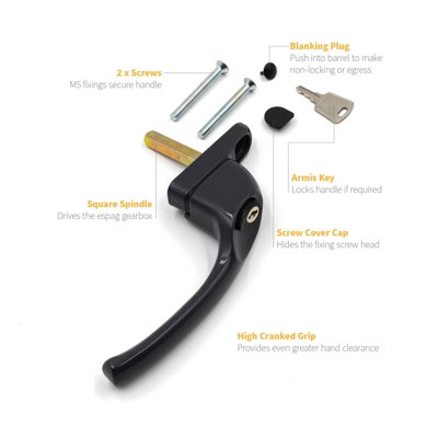 Armis Cranked Window Handle - Right, Anthracite Grey, 40mm