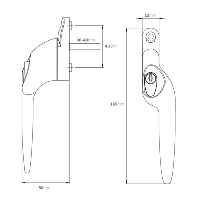 Armis Cranked Window Handle - Right, Chrome, 40mm