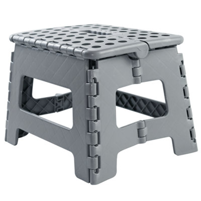 Armo  Grey Folding Stool Step Down Footstool With Carry Handle