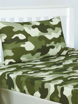 Army Camouflage Double Fitted Sheet and Pillowcase Set