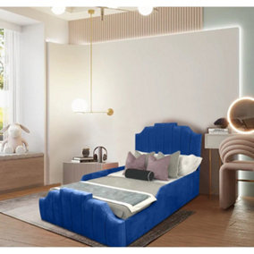 Arnold Kids Bed Gaslift Ottoman Plush Velvet with Safety Siderails- Blue