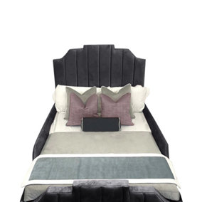 Arnold Kids Bed Gaslift Ottoman Plush Velvet with Safety Siderails- Steel