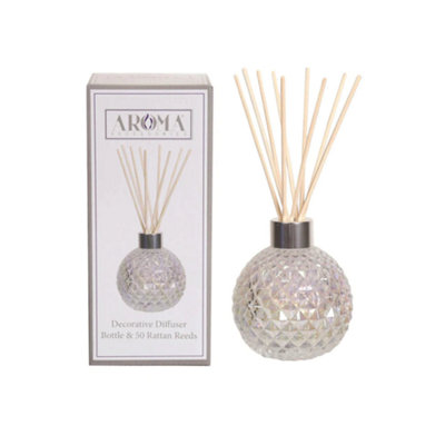 Aroma Glass Reed Diffuser Bottle & 50 Rattan Reeds - Clear Lustre