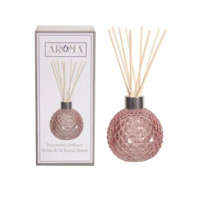 Aroma Glass Reed Diffuser Bottle & 50 Rattan Reeds - Pink Lustre