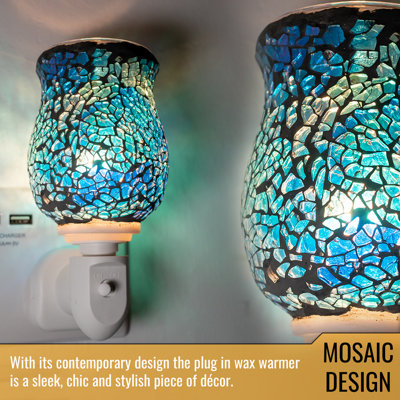 Aroma Haven S2 Crackle Blue Electric Wax and Oil Burner Mosaic Plug In ...