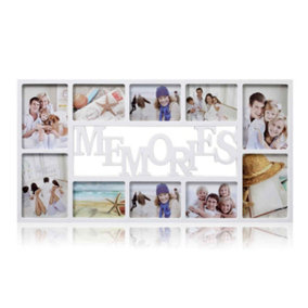 Arpan 10 Pictures Multi Aperture Photo Frame - White Wall Mount Memories Picture Frame with Front Polystyrene Sheet Holds 6 X 6''X