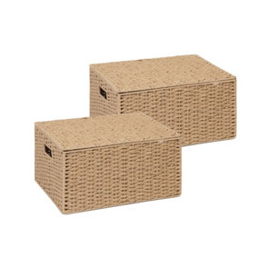 ARPAN 2 x Paper Rope Storage Hamper Basket With Lid - Ideal For Home/Office & Gifts Hamper (Natural - Extra Large)