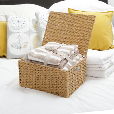 ARPAN 2 x Paper Rope Storage Hamper Basket With Lid - Ideal For Home ...