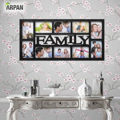 Arpan Family Multi Aperture Photo Picture Frame - Holds 10 X 6''X4'' Photos (Black Family)